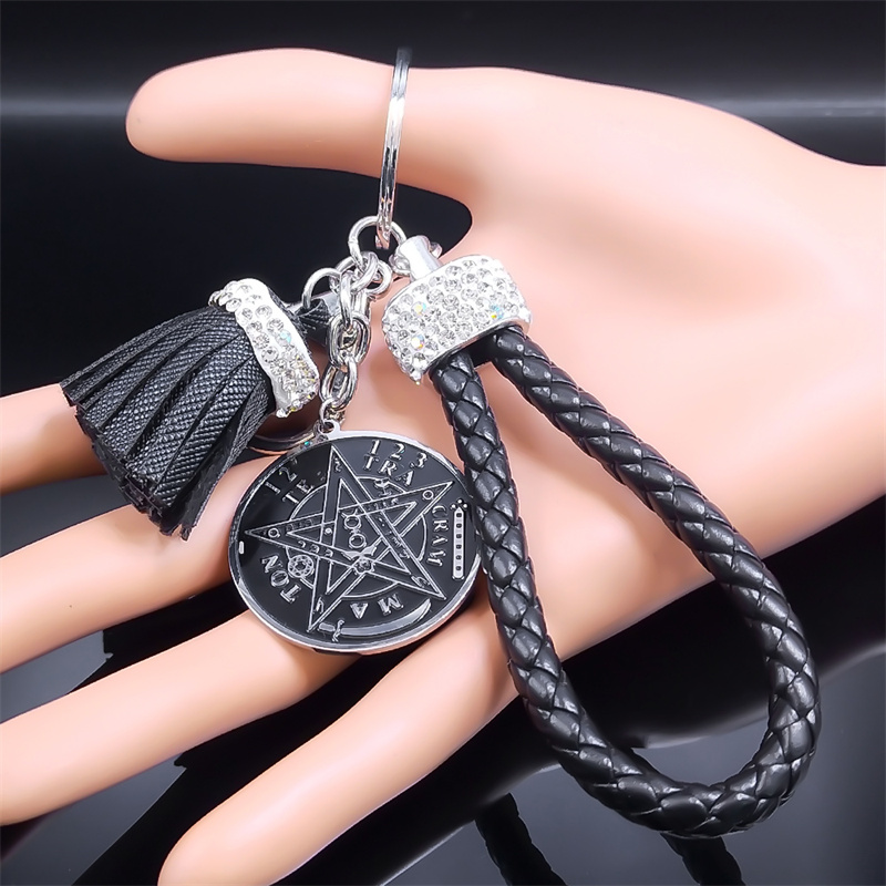 Stregoneria Tetragrammaton pentagramma portachiavi in acciaio inossidabile portachiavi per auto gioielli appesi Wicca pentacolo gioielli K948S06