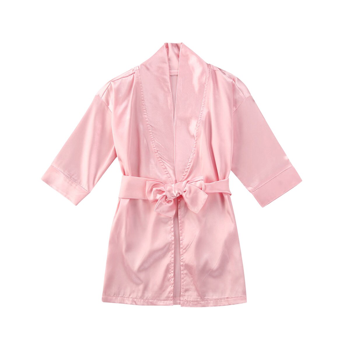 1-7Years Kids Baby Girls Sleepwear Long Sleeve Silk Satin Solid Pajama Summer Autumn Children Nightgown Bathrobe: A / 6