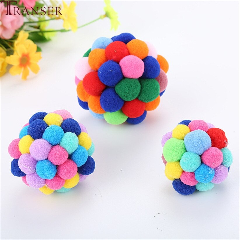 Cat Toy Colorful Handmade Bouncy Ball Built-In Catnip Kitty Interactive Toys with Bells 80913