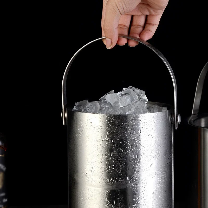 Stainless Steel Ice Grain Ice Bucket Double Walled Cooler Bucket Portable Beer Bucket with Comfortable Carry Handle Beer Cooler