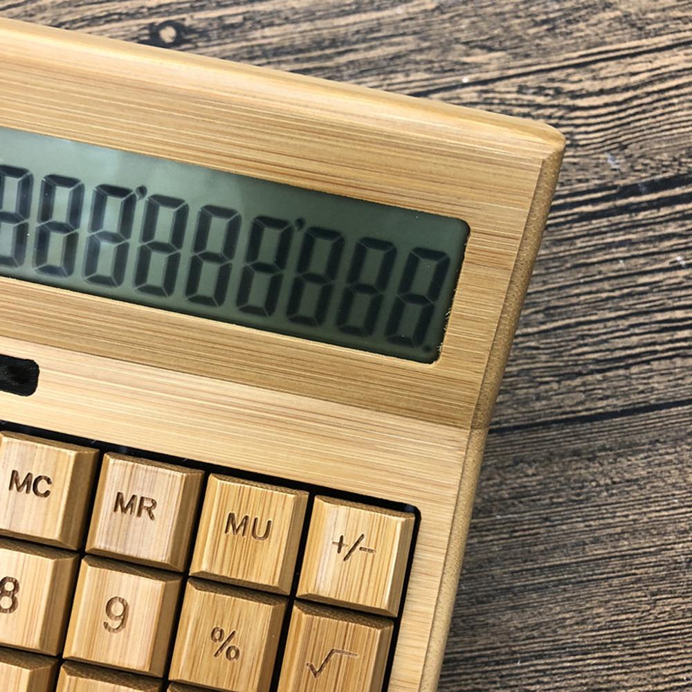 Durable and Practical Functional Desktop Calculator Solar Power Bamboo Calculators with 12-digit Large Display