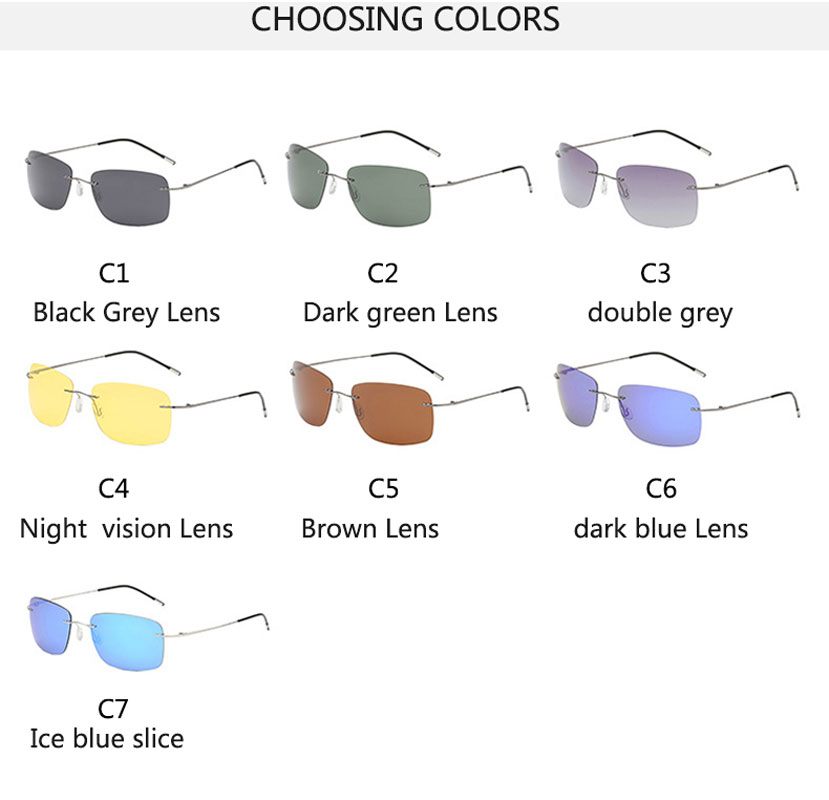 Rahmenlose polarisierte Sonnenbrille aus Titan für Fahrer, Nachtsichtbrille, zusammenklappbar, ultraleichte Titan-Sonnenbrille mit Farbfilm