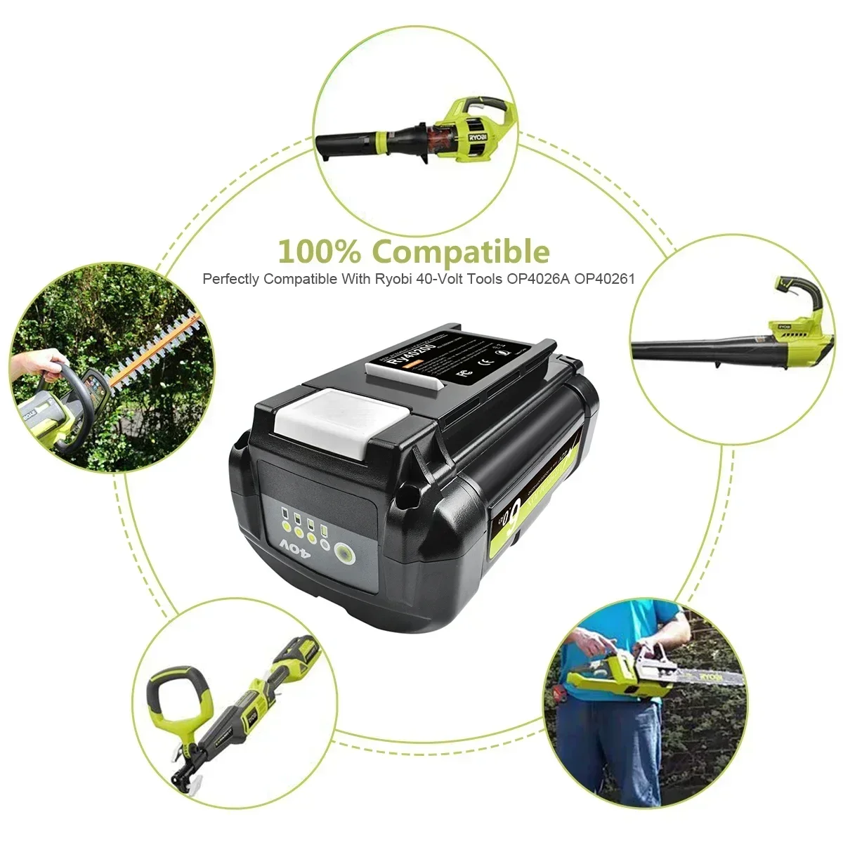 For 40v ryobi 6.0ah li-ion oppladbart batteri for  ry40502 ry40200 40v batterier til trådløse elektroverktøy  op4050 op4026 op40401