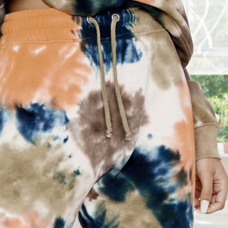 Women Jogging Suit 2 Pieces Tracksuit Tie-dye Printed Sweatsuit Casual Hoodie And Sweat Pants Two Piece Set Outfit
