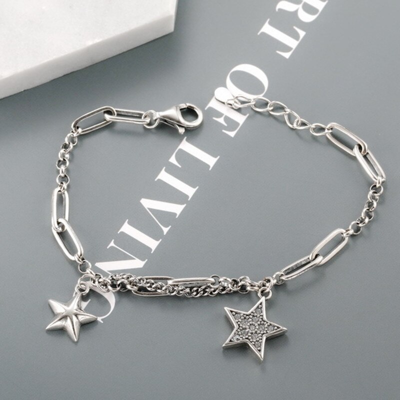 Semplice Vintage ▾ stella pentagramma Zircone A più Strati Della Catena 925 Braccialetto in Argento sterlina per Le Donne Del Progettista delicato Commercio tutto'ingrosso Dei Monili