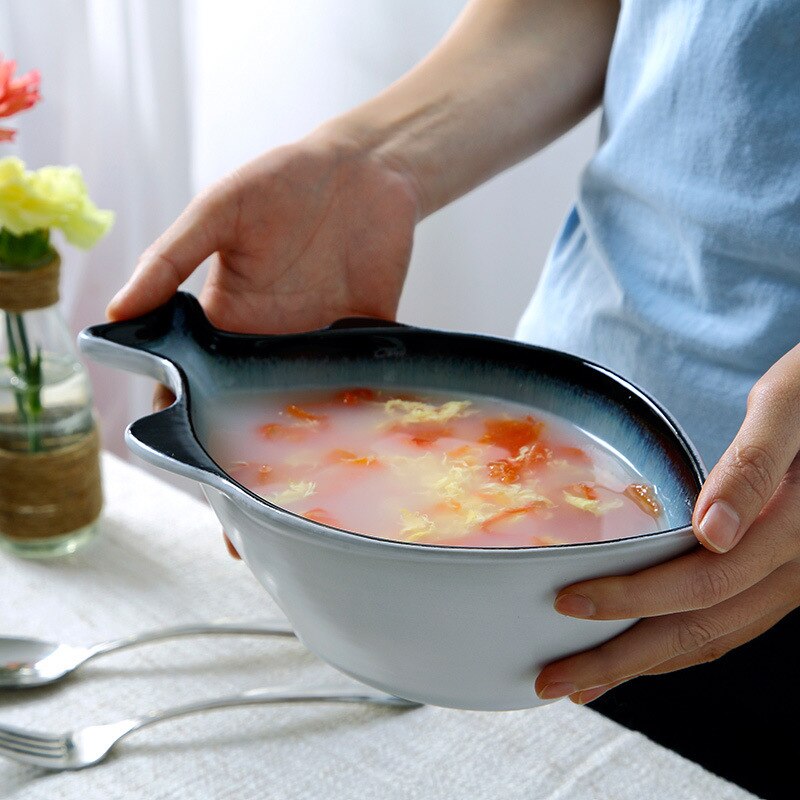 Grand bol à soupe en forme de poisson hôtel Restaurant occidental salade de fruits assiette à nouilles en céramique, assiettes d&#39;assaisonnement, ensemble de vaisselle individuel