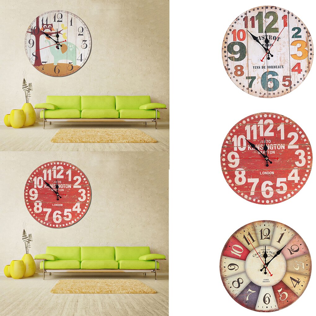 30cm Retro Round Bedroom Living Room Digital Dial Mute Wall Clock Imitative Wood Hanging Clock