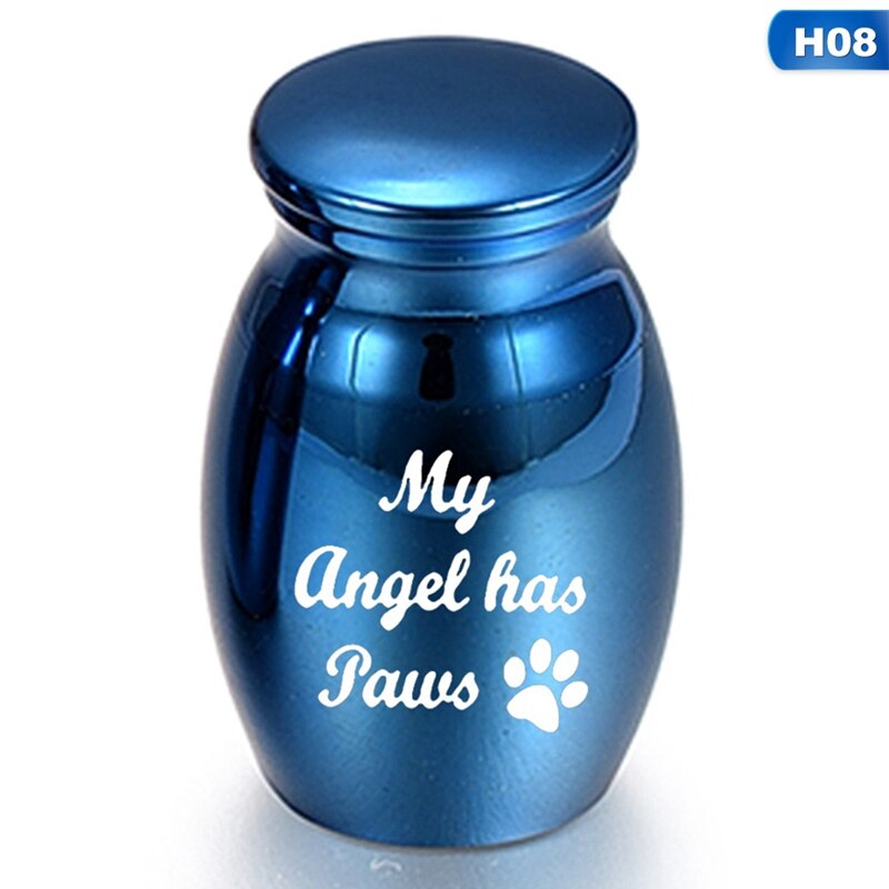 Blauwe as-herdenkingssteen voor huisdieren, liefdeshart, engelen vleugels, mini-urn, as-houder, as-urn, rouwcontainer, pot