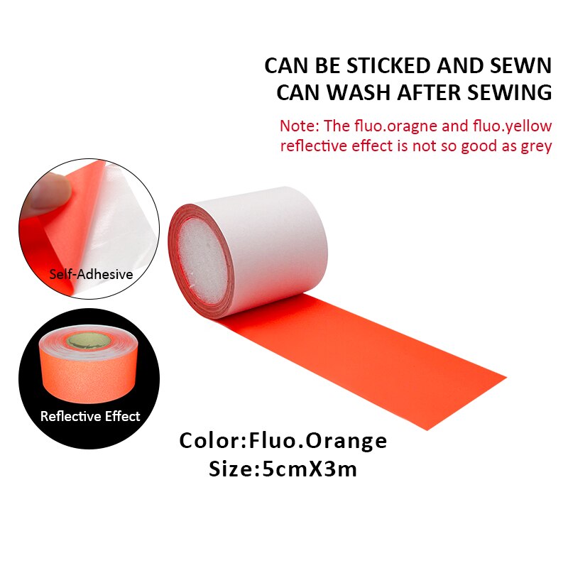 Self-Adhesive Reflective Sticker for Bag Car Clothes DIY Cutting Multi-Size Fluorescent Orange: 5cmX3m