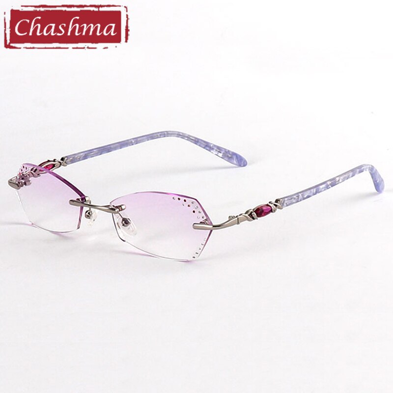 Women Prescription Glasses Frame Brown Colored Lenses for Eye with Diamonds Myopia Glasses Spectacles: Silver Blue