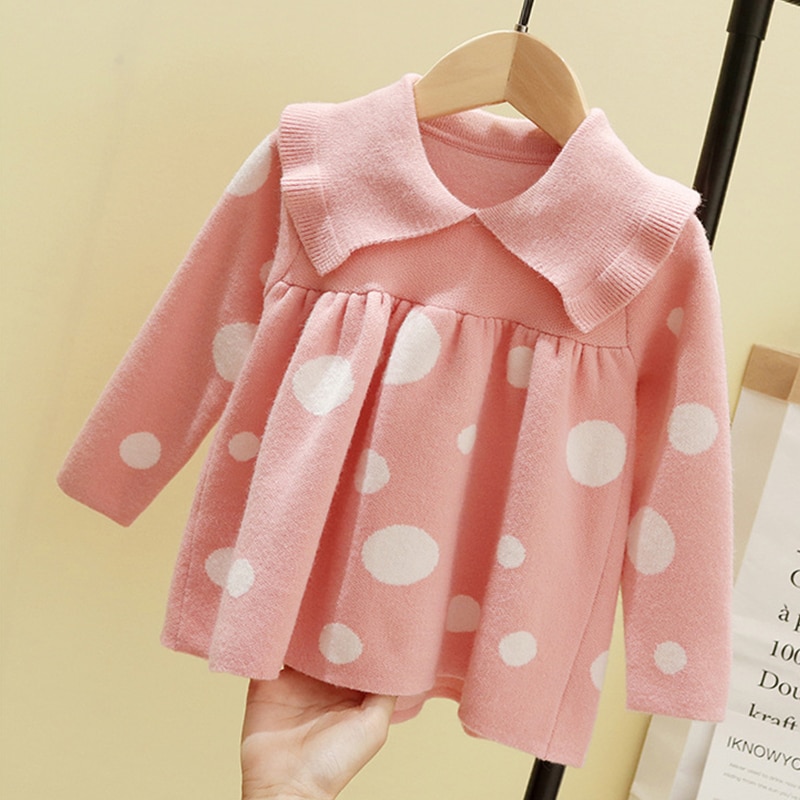 Ropa de invierno para niña bebé , suéter para bebé, muñeca de manga larga con solapa y lunares, ropa de invierno para niña bebé