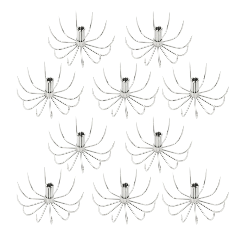 10Pcs Squid Hook Thick Stainsless Steels Barbed Umbrellas Hook Sea Fishings Fishes Hook Cuttlefishes Squid Jig Fishings Baits Ho: Burgundy