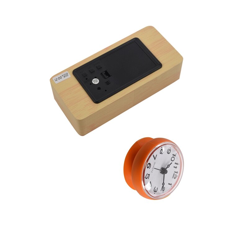 2 Pcs Led Alarm Clock, LED Digital Alarm Clock Wooden &amp; Orange