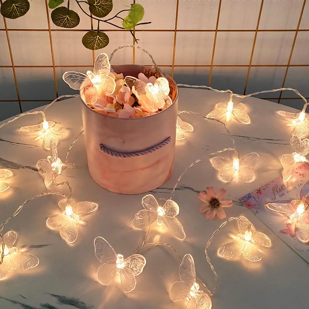 Guirnalda de luces LED de mariposa de 1M y 3M, luces de hadas alimentadas por batería, guirnalda para habitación, cortina para niñas, Navidad, cumpleaños, boda, , decoración del hogar: Verde / 6-10 W
