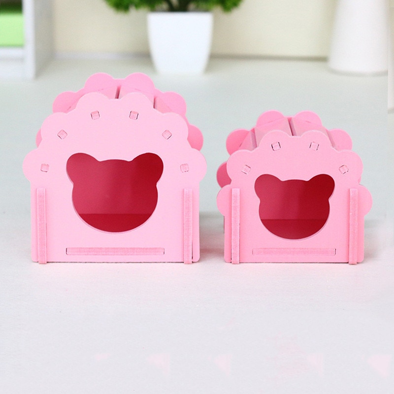 Cute Wood Hamster House Golden Bear Guinea Pigs Seesaw Timber Cottages Sleeping Nests Cage Decoration Small Pets Hides Cabin