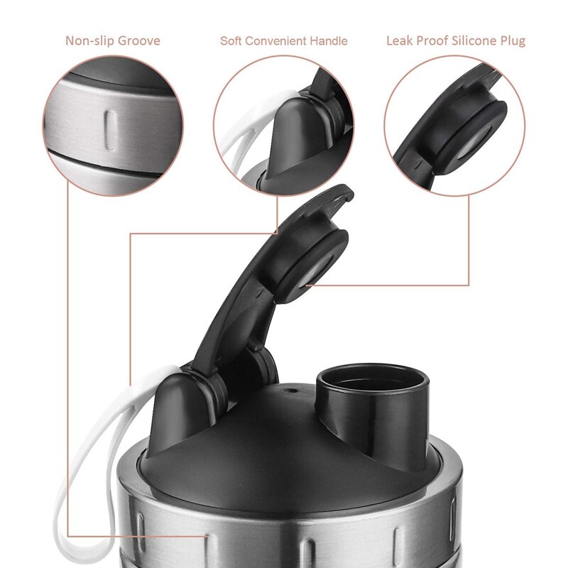 Protein Shaker Bottle, Stainless Steel Sports Water Bottle Shaker Cup, Leak Proof, BPA Free