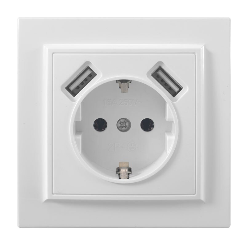 Adaptador de pared eléctrico con doble puerto USB, enchufe de pared eléctrico blanco con toma de tierra, enchufe europeo, enchufe europeo de 2A, EP-19 de carga: Double USB