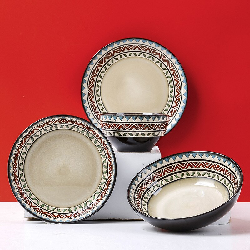 Servies Keramische Diner Plaat Set Schotel Porselein Leuke Dessertbord Servies Nordic Stijl Onderglazuur Diepe Vlakke Plaat