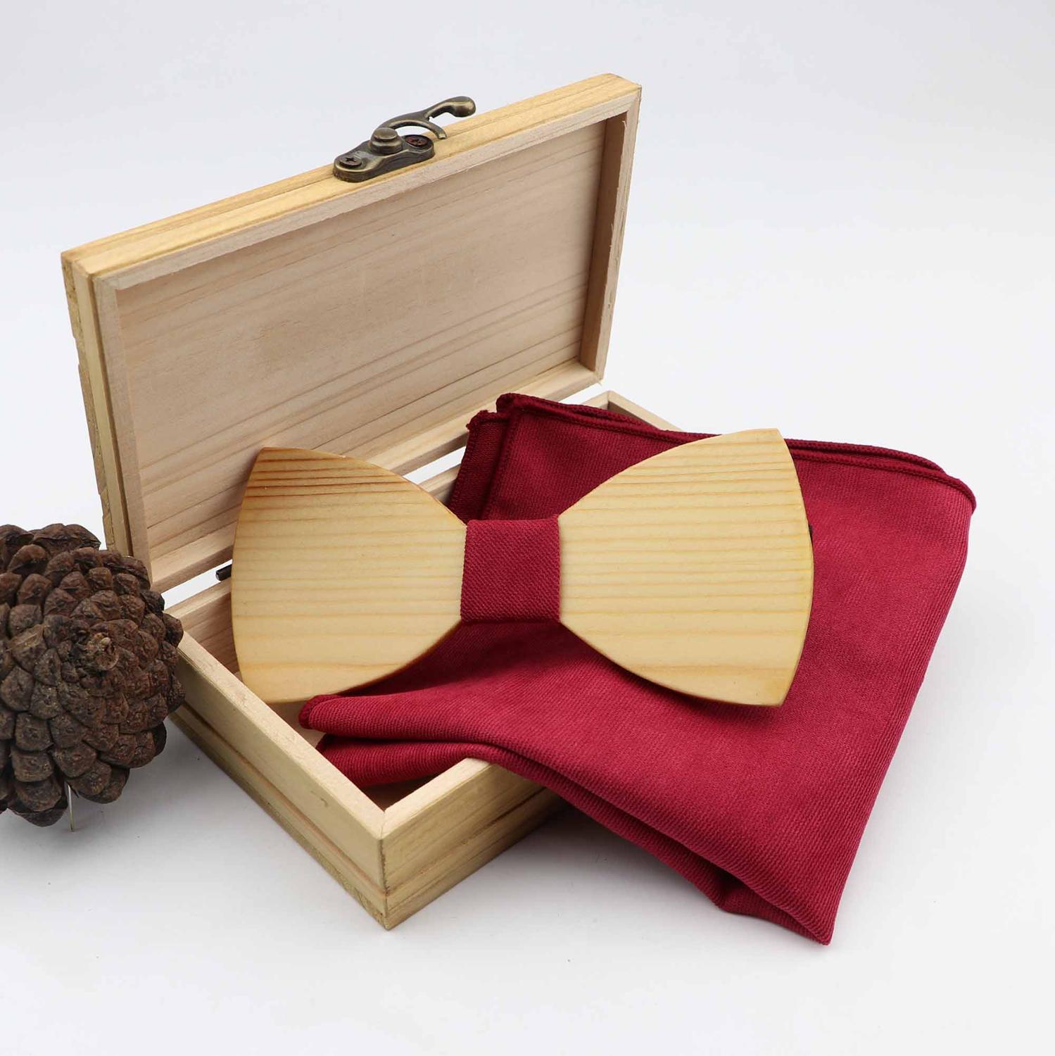 Handgemachte 100% Holz Bogen Krawatten Tasche Platz Set Für Männer Hochzeit Feste Farbe Ganze Holz Butter: 1