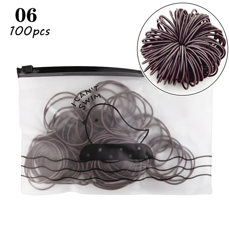 100pcs/bag 4.5cm High Elastic Rubber Bands Basic Hair Bands Scrunchies Hair Ties Gum Women Girls Braided Ponytail Holder Rings: 06 (with bag)