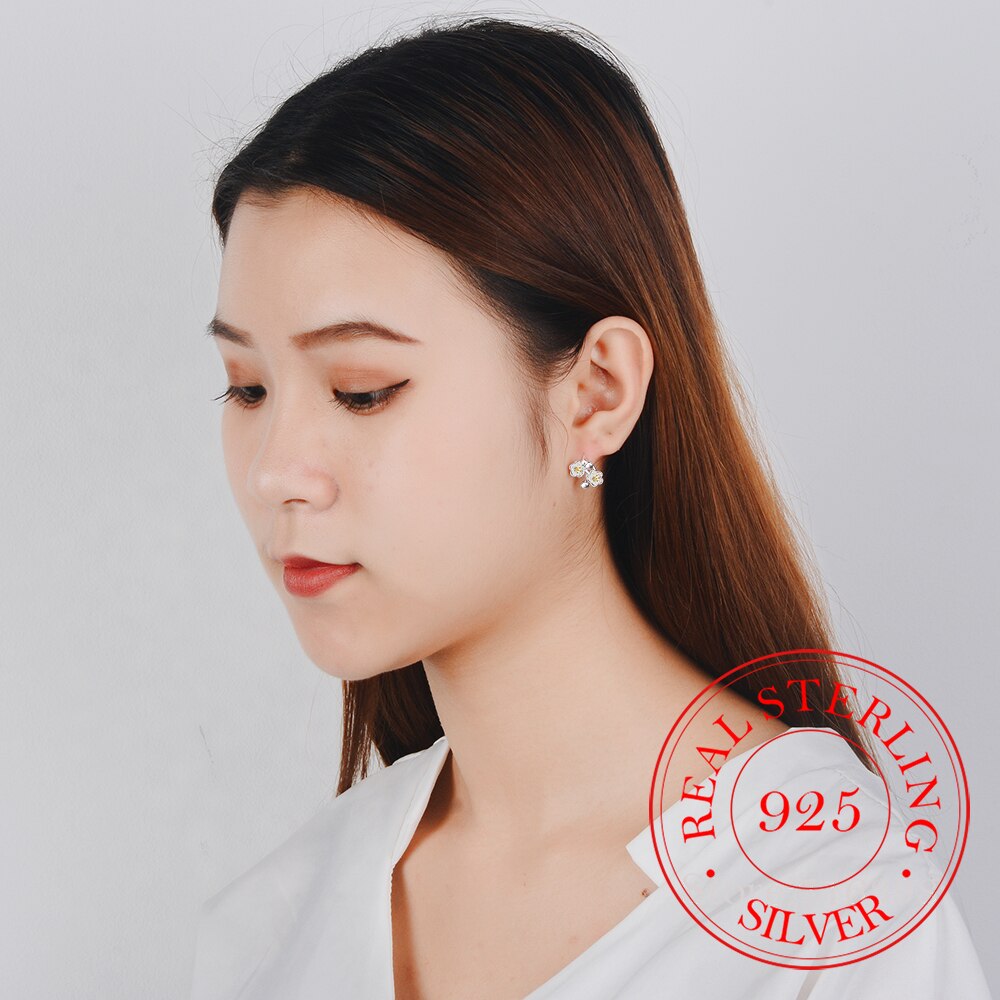 Pendientes de flores de cerezo para mujer, de Plata de Ley 925 con frío, joyería fina