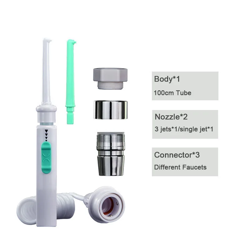 grifo irrigador Oral limpiador de dientes portátil hilo Dental de agua presión ajustable recogedor de agua Jet hilo dental sin necesidad de carga: Blanco