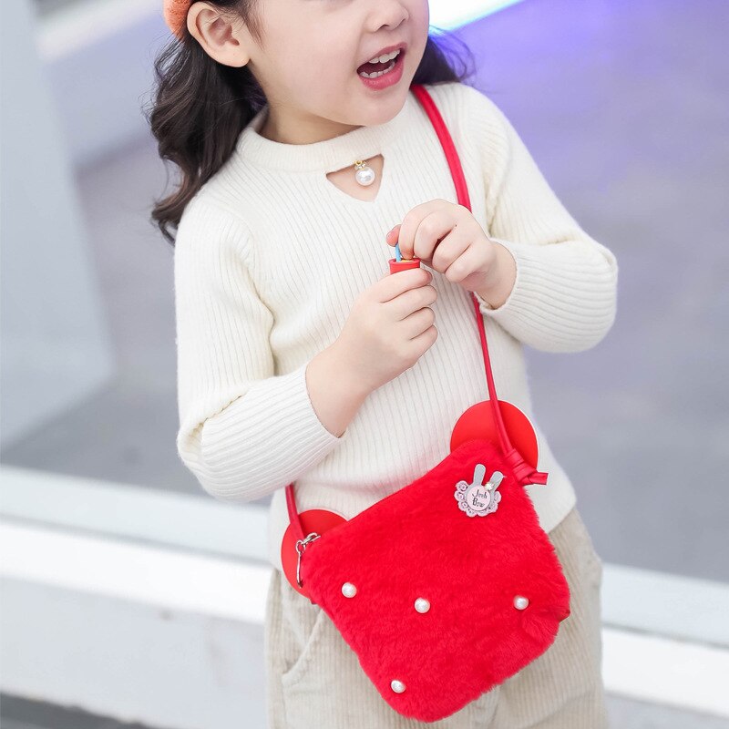 Schattig klein meisjes mini portemonneetje kawaii nep konijnenbont baby kleine portemonnee peuter schoudertas meisjes feesttasje