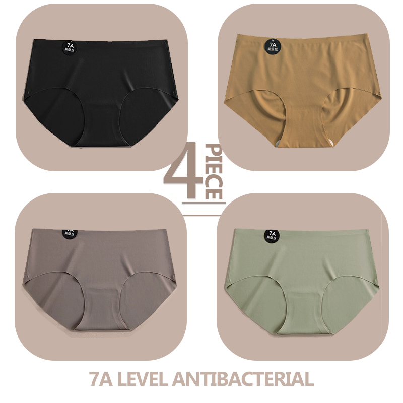 4PCS/Set Seamless Slik Women Panties Ultral Thin Briefs High Elastic Breathable Underwear 7A Comfortable Intimates Soft Lingerie: XXS / GRAY