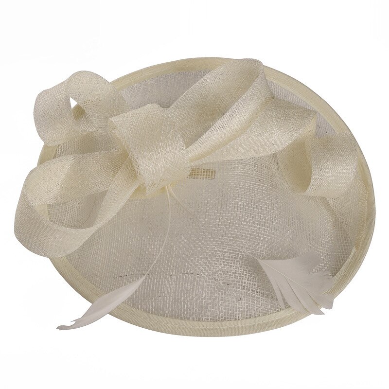 Tocado nupcial clásico de lino nupcial top sombreo gorra de malla estilo europeo tocado británico: Beige
