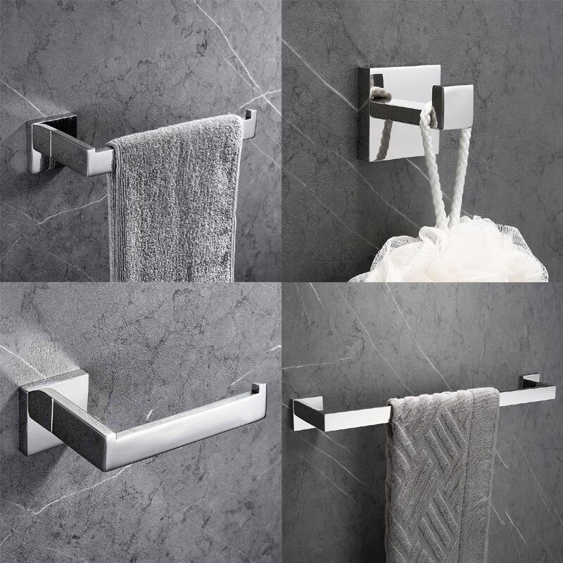 SUS 304 Stainless Steel Bathroom Accessories Set Robe Hook Towel Bar And Mirror Polished Toilet Paper Holder Clothes