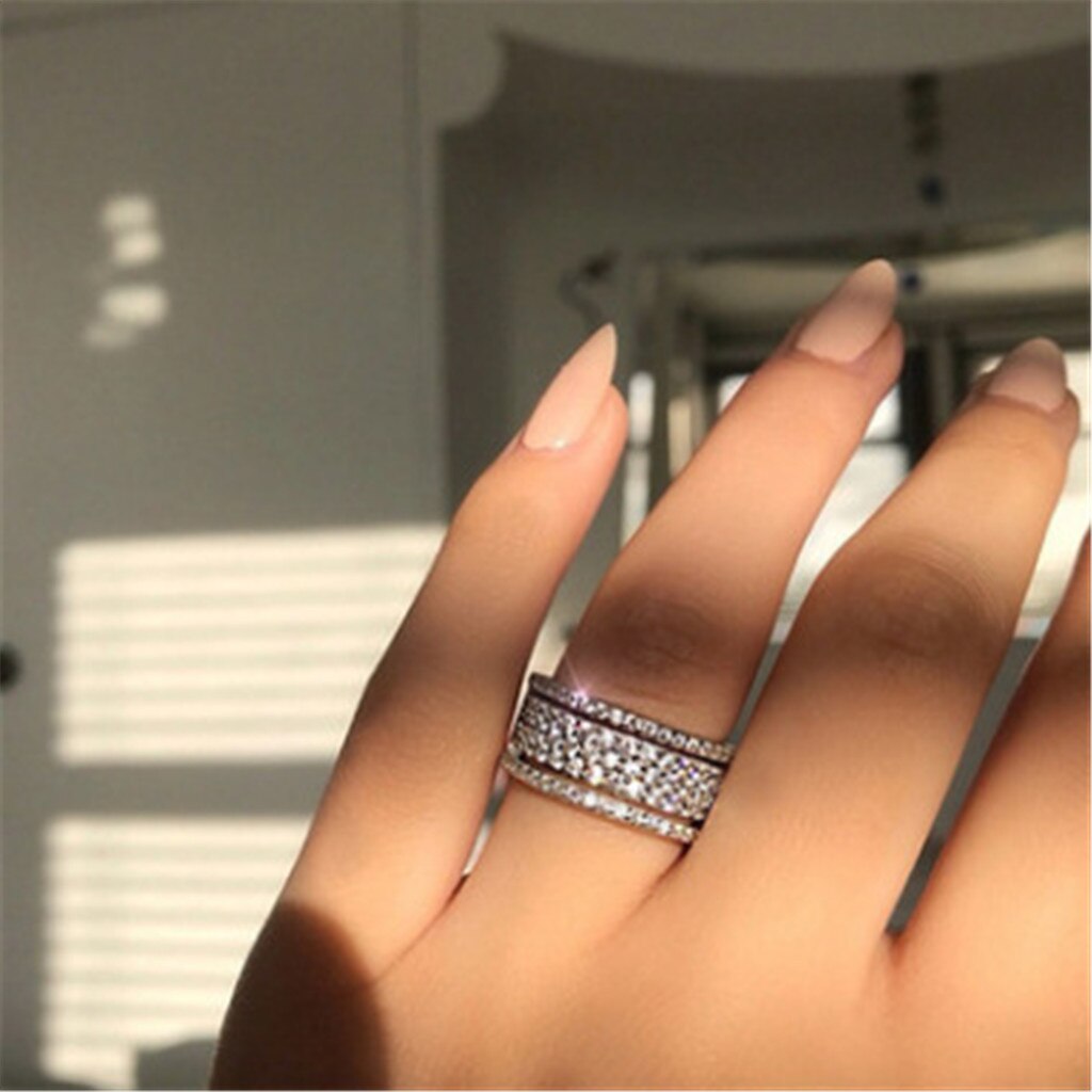 Chanfar 5 Reihen Kristall Edelstahl Ring Frauen Für Elegante Volle Finger Liebe Hochzeit Engagement Ringe Schmuck Männer Кольца