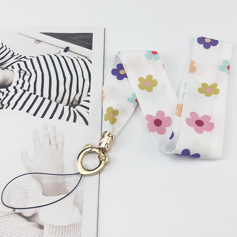 Wide Neck Print Lanyard Accessories for Rope to Hang the Mobile Phone Charm Badge Multipurpose Holder Credential Door Strap: Colored flowers