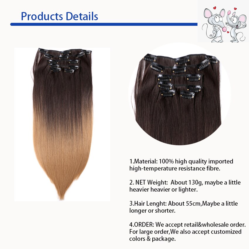 9 väriä 12 klipsiä 22 " pitkät suorat synteettiset hiustenpidennykset klipsit korkean lämpötilan kuidusta musta ruskea hiuslisäke