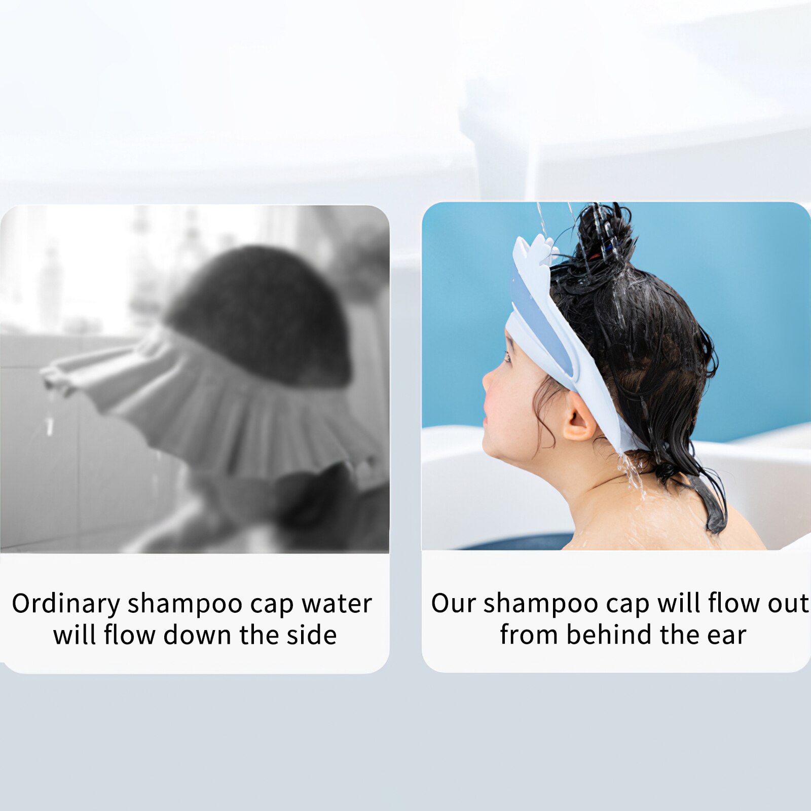 Gorro de baño protector de ducha para niños, gorra de champú ajustable para lavado de pelo, protector de ojos para bebés, a prueba de agua