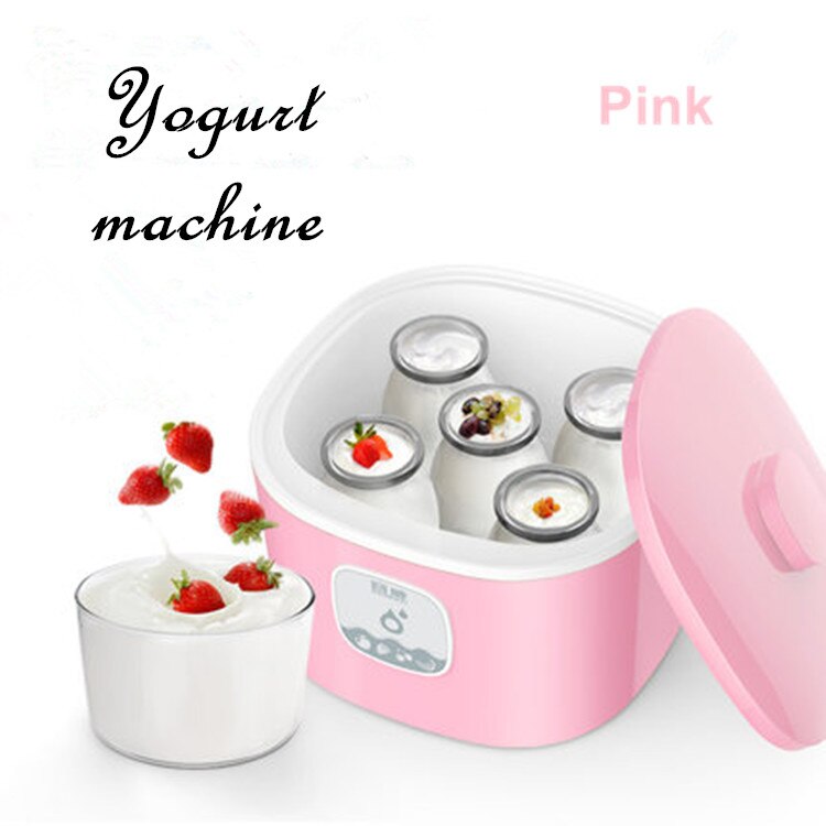 Natto, yoghurt og risvin 3 in 1 automatisk maker stegt yoghurt maskine husholdnings automatisk mini glasforing natto yoghurt maker: Lyserød