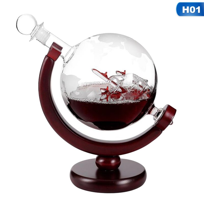 850ML Whiskey Decanter Antique Ship Whiskey Dispenser For Liquor Vodka Globe Decanter With Finished Wood Stand
