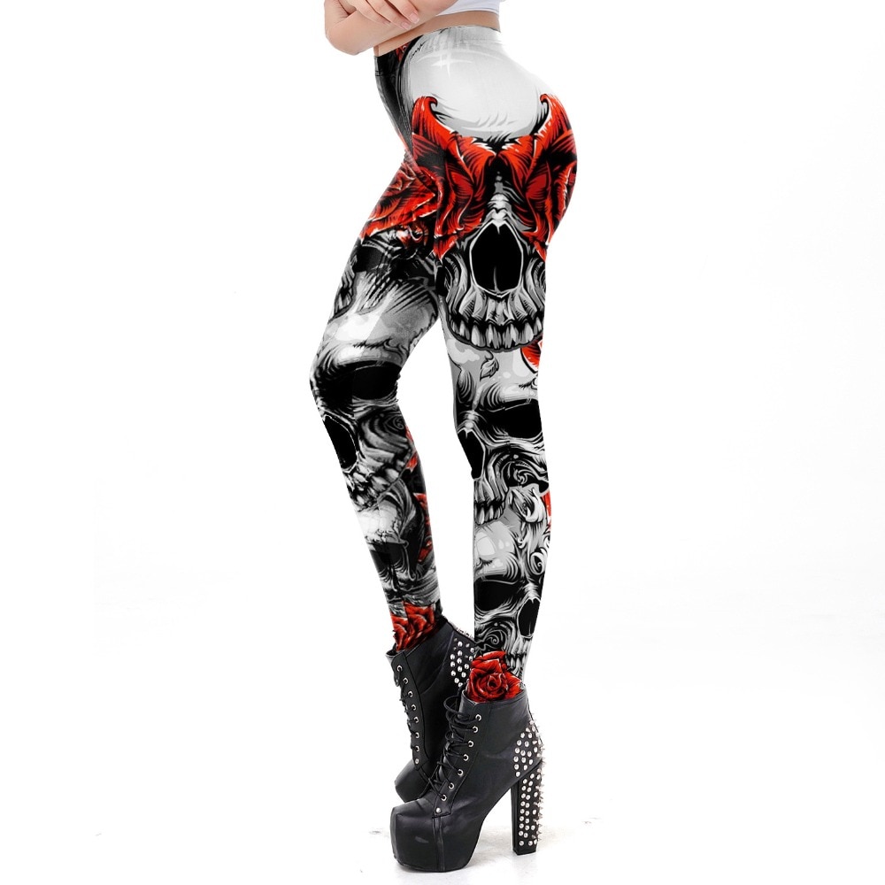 [Je Mijn Secret] Fitness Legging Horror Schedel Gedrukt Leggings Voor Vrouwen Rose Sterkte Broek Halloween party Wear: L / XBLKDK2001