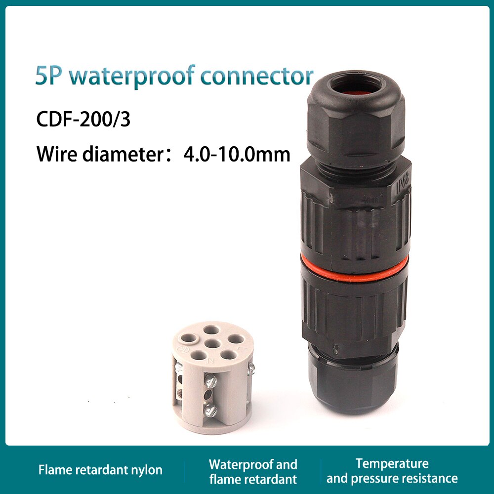 IP68 Electrical Waterproof Connector Wire Cable 2/3/5 Pin Outdoor Plug Straight Quick Push in Terminal block Conductor Connector: 5P Screw Connector
