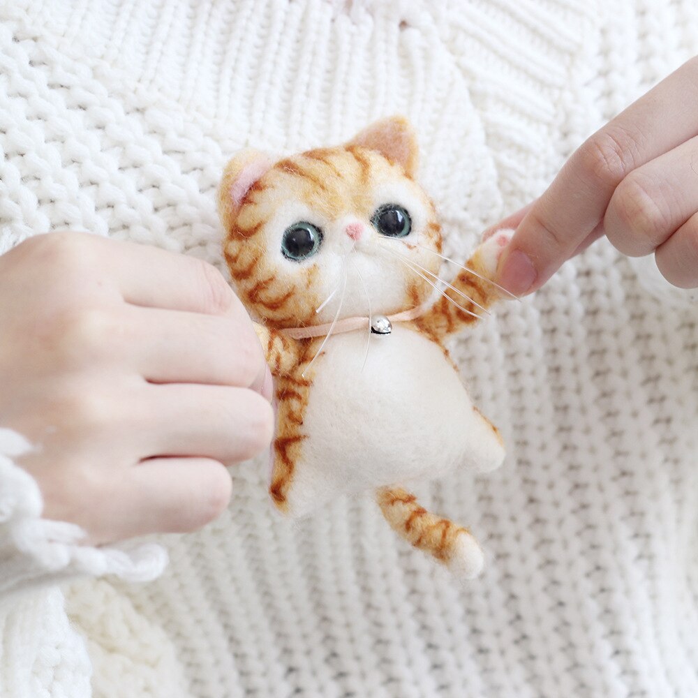 Broche de gato easyhecho a mano, Animal de fieltro hecho a mano para niños y niñas, kits de manualidades DIY para adultos, Gato de fieltro