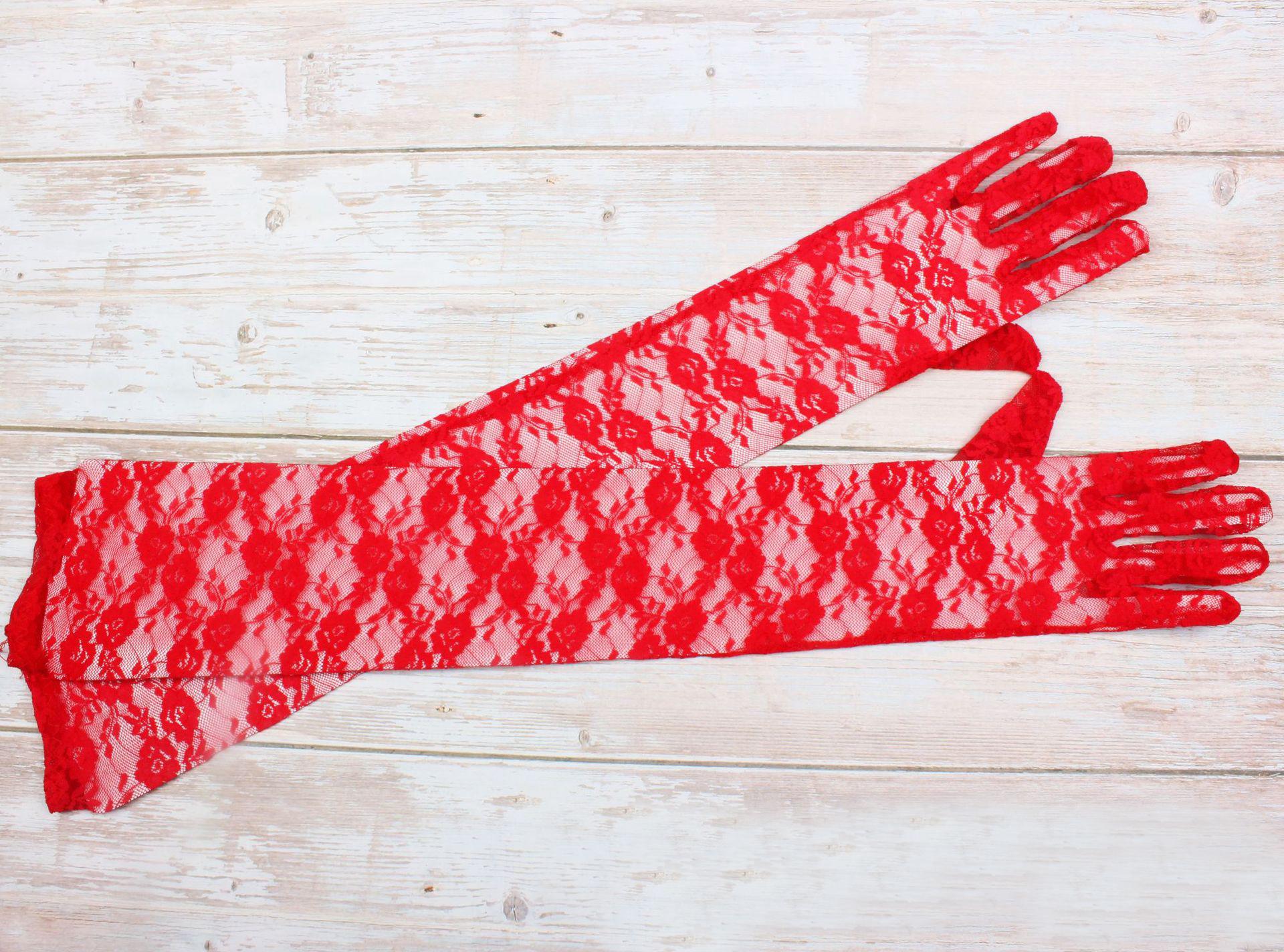 Pas cher blanc dentelle gants de mariée rouge blanc coton doigts longs gants pour mariage femmes fête accessoires demoiselle d'honneur rose gants: Red