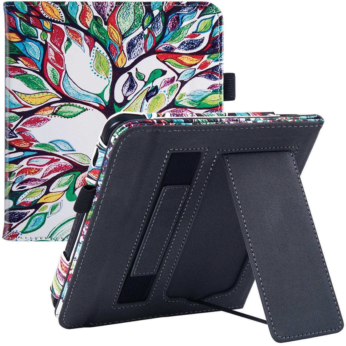 Stand Case voor Kobo Libra 2 eReader uitgebracht, model N418) - Premium PU-lederen hoes met draagriem/Auto Sleep/Wake: Lucky Tree