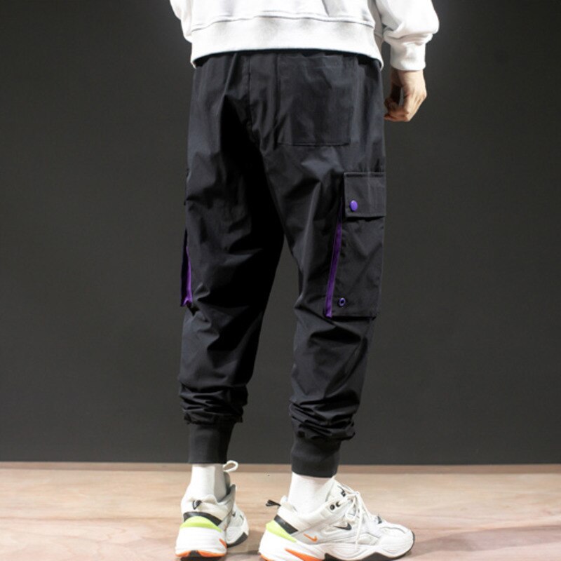 #2342 sorte khaki lilla cargo bukser herre bomuld hip hop bukser streetwear pencil harem bukser med store sidelommer elastisk talje