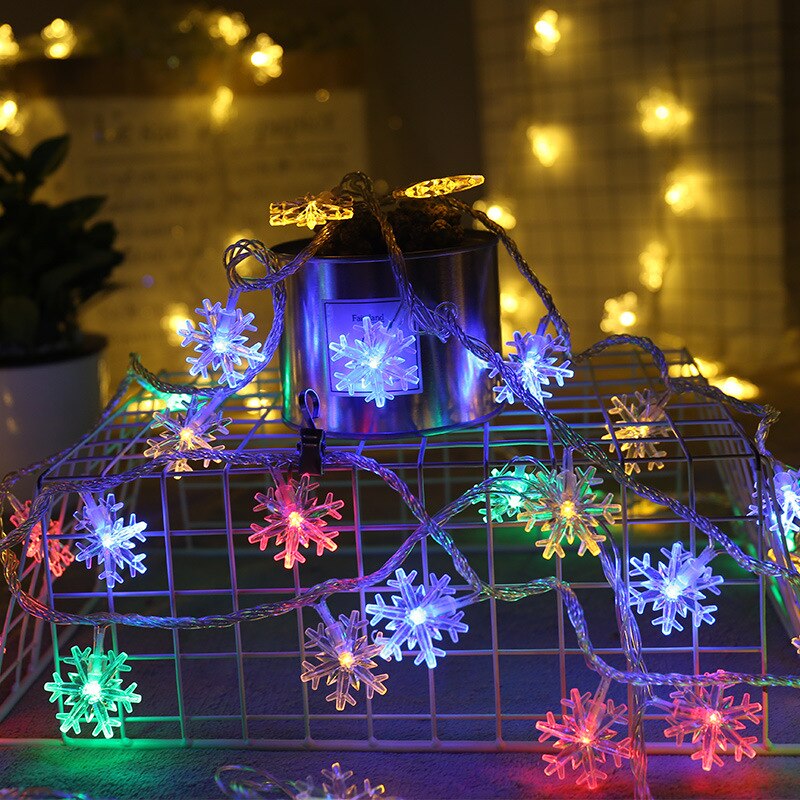Merry Christmas 1.5M Colorful LED Snowflaker LED Garland String Lights Battery Powered Year Fairy Lights Garlands: SNOW duocai