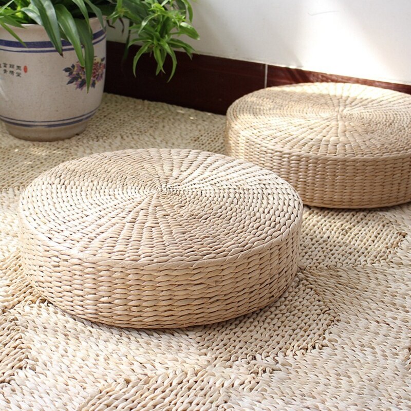 Håndvevd rund sittepute japansk tatami gulv naturlig cattail matte rom gulv halm polstret multifunksjon innendørs