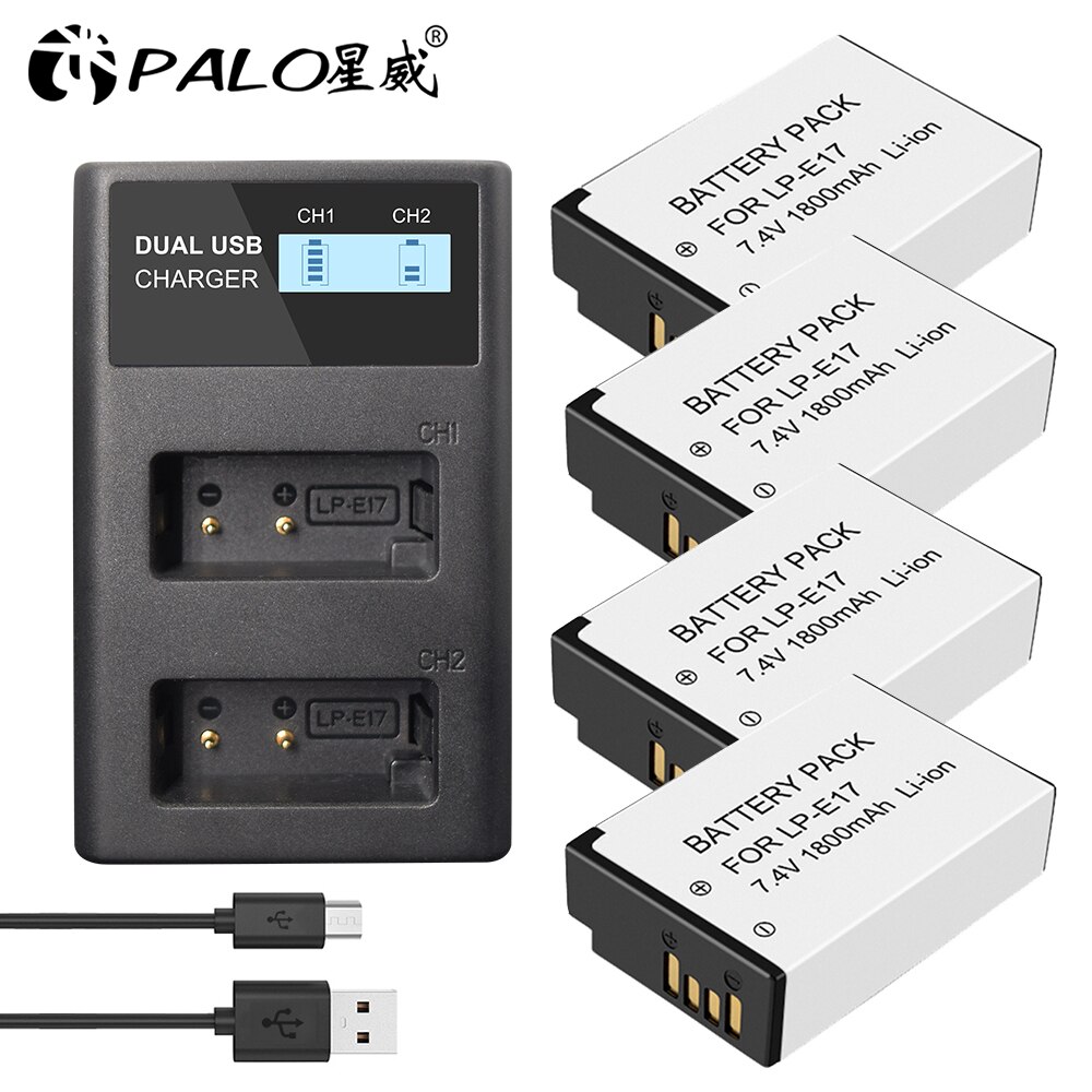 PALO 1-4 pièces LPE17 LP E17 LP-E17 Batterie + usb lpe17 chargeur pour appareil photo Canon EOS 200D M3 M6 750D 760D T6i T6s 800D 8000D Baiser X8i: 4 battery 1 charger