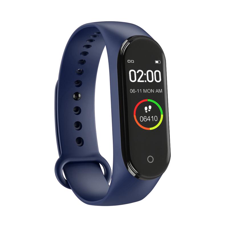 M4 banda inteligente rastreador de fitness relógio esporte pulseira freqüência cardíaca monitor de pressão arterial smartband saúde fitness rastreador: Azul