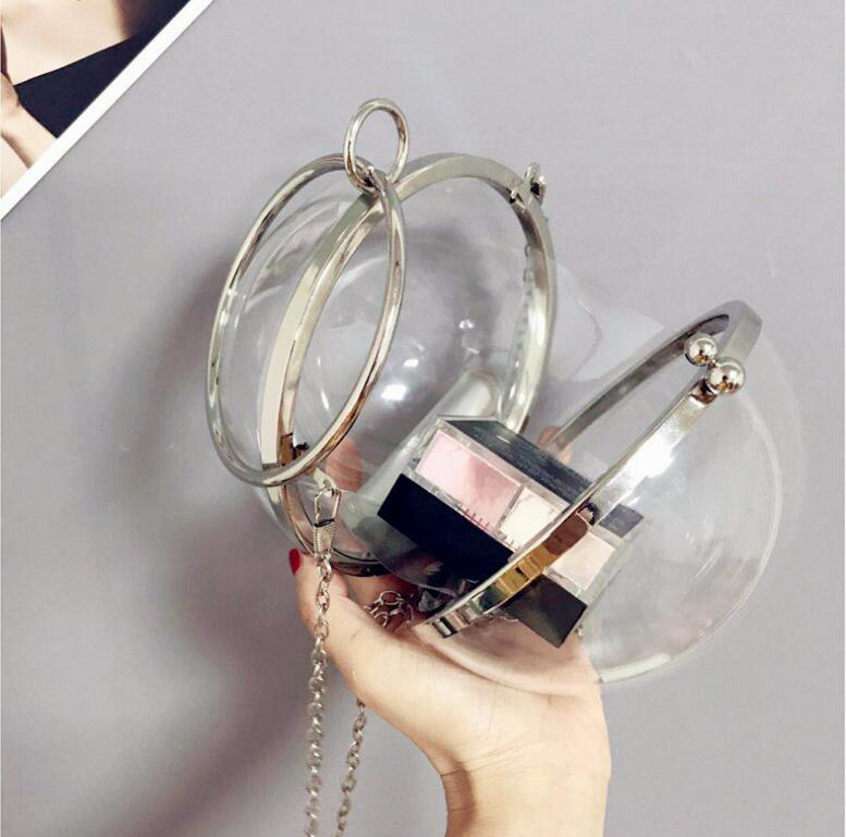 Acrylic Ball Shape Clutch Evening Bag Transprent Round Shoulder Bag Chain Mini Crossbody Messenger Bag Purse