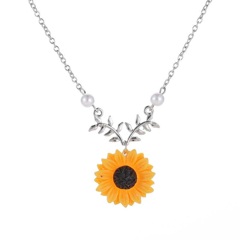 Zonnebloem Blad Bloem Hanger Ketting Charm Choker Kettingen Voor Vrouwen Sieraden Gratis: Silver