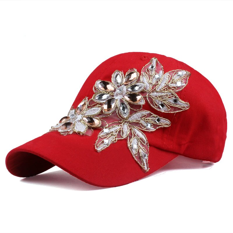 Chapeau de baseball femmes dentelle cristal coloré | Chapeau à coudre, feuilles, strass, chapeau de , ajustable, chapeau brillant