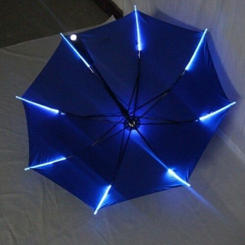 Led light-up paraply variabel farve nat sikkerhed 8 rib lys paraply med lommelygte børn cool: Blå